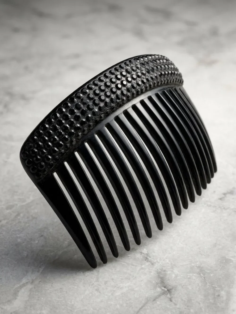 Victorian Era French Jet Glass and Celluloid Mourning Hair Comb #A44